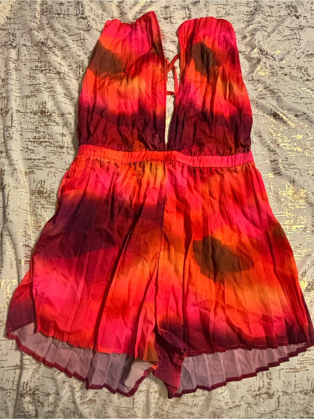 PrettyLittleThing Pink and Orange Ombre Strapless Romper